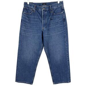 NWOT Express Women's Ankle Dad Denim Jeans Size 12 Buttons High Rise Cotton Blue